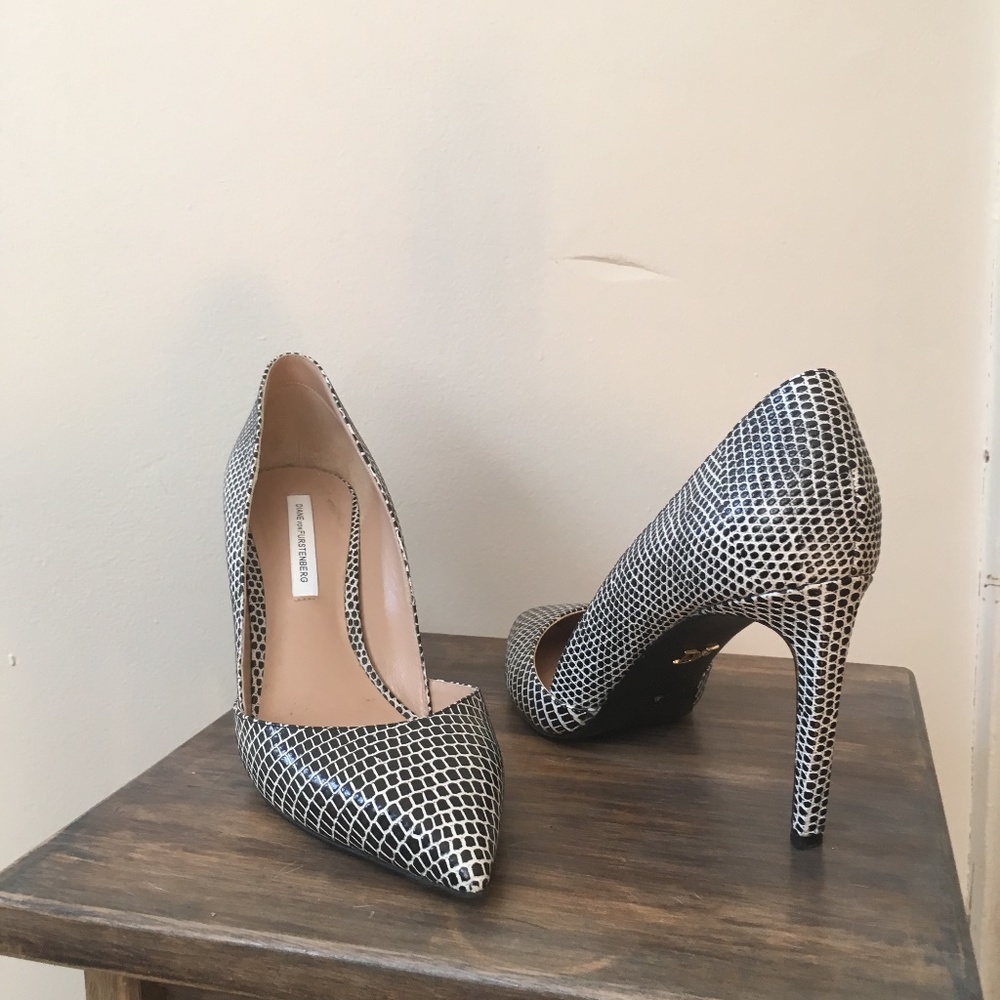 Diane Von Furstenberg Black/White Leather Heels
